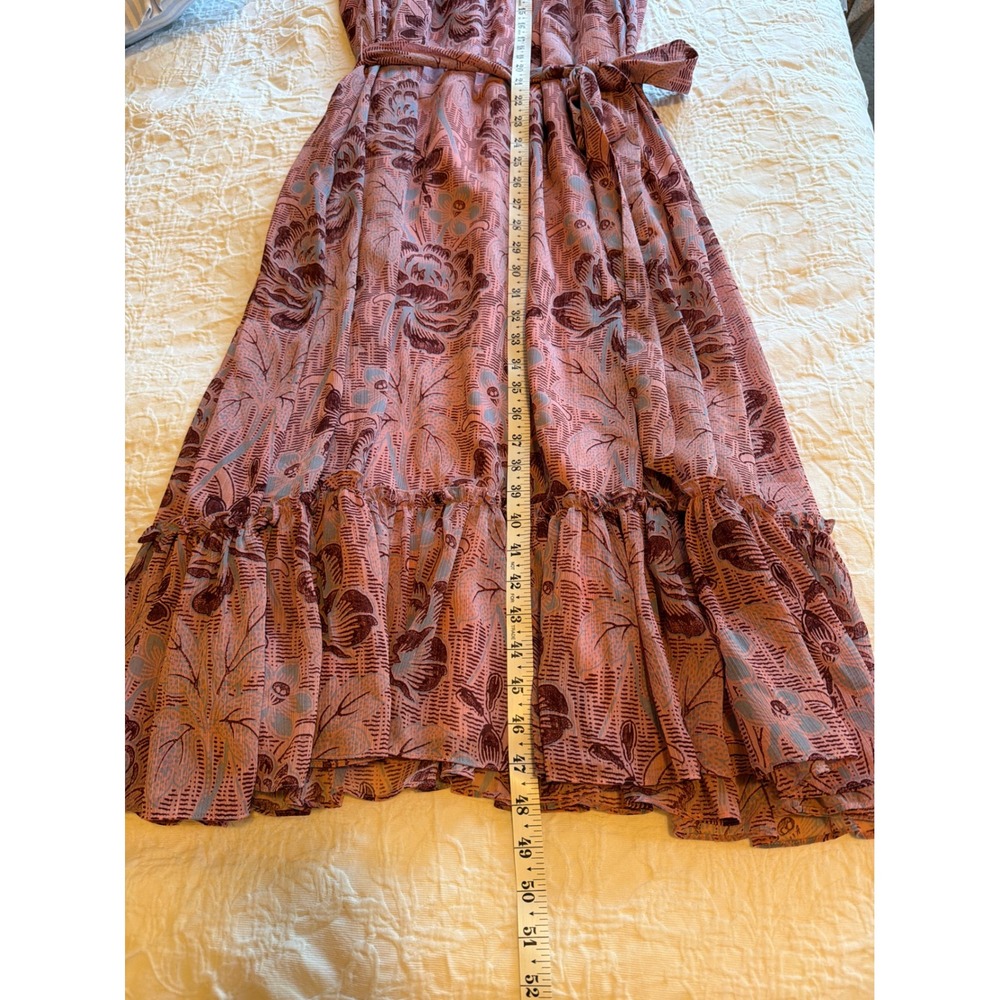 Likely Pink Floral Smocked High Neck Ruffle Midi Levine Dress Size 8 - Picture 9 of 9